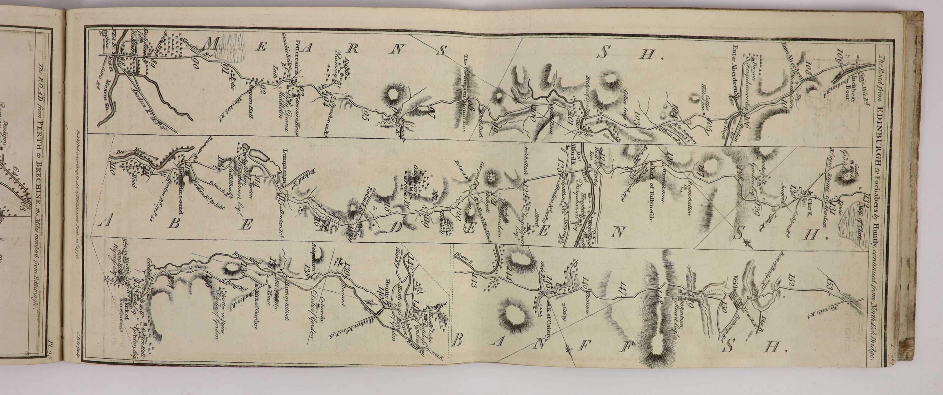 Taylor, George and Skinner, Andrew - Taylor and Skinner’s Survey and Maps of the Roads of North Britain, with 61 engraved strip maps, in ragged edged calf binding, London, 1776